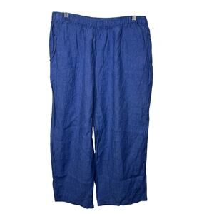 FLAX by Jeanne Engelhart Linen Pants Blue Women’s Large Wide Leg Casual Coastal